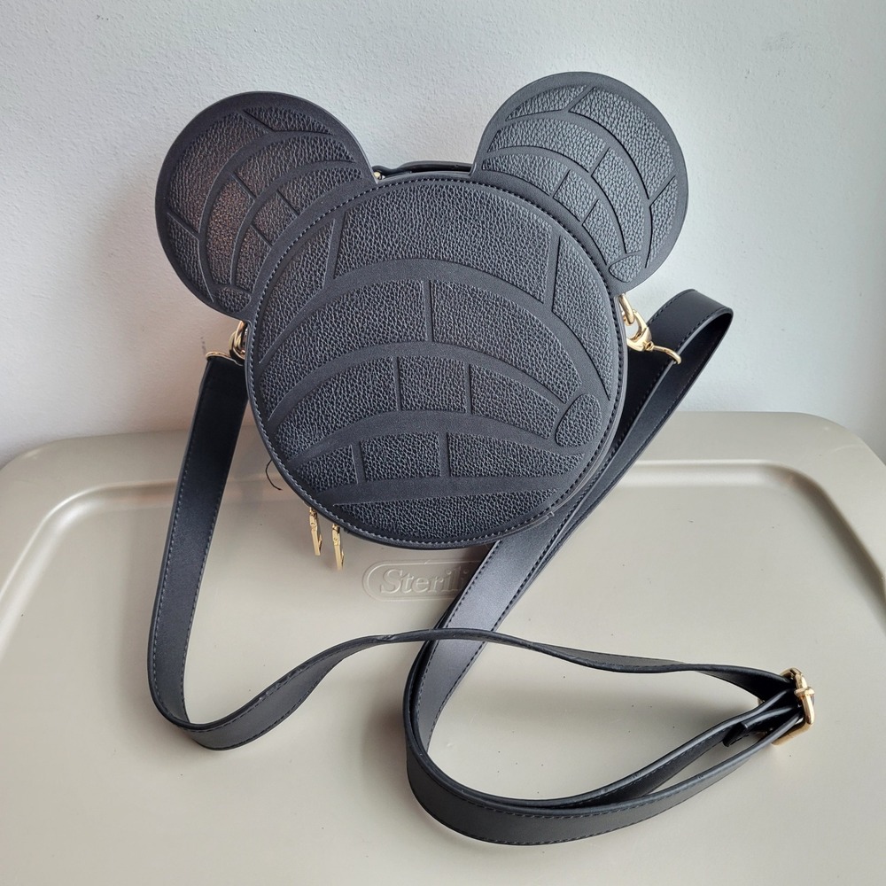 Backstitch Bruja Black Concha Mouse Ear Crossbody Bag Canteen Faux Leather